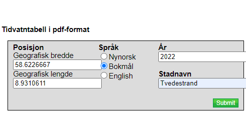 Skjermdump som viser informasjon om API for vannstand. Kilde: Kartverket