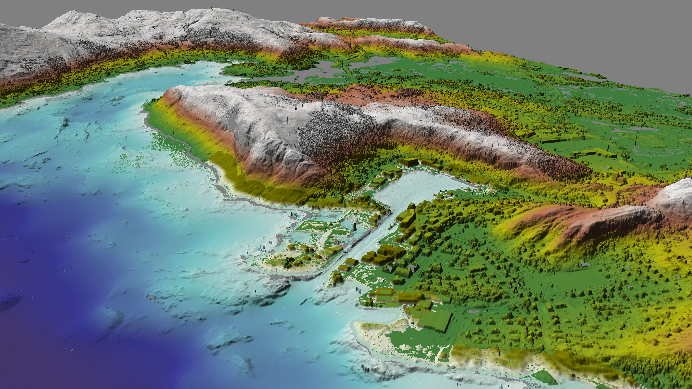 Kystlandskap generert fra dybde- og høydedata