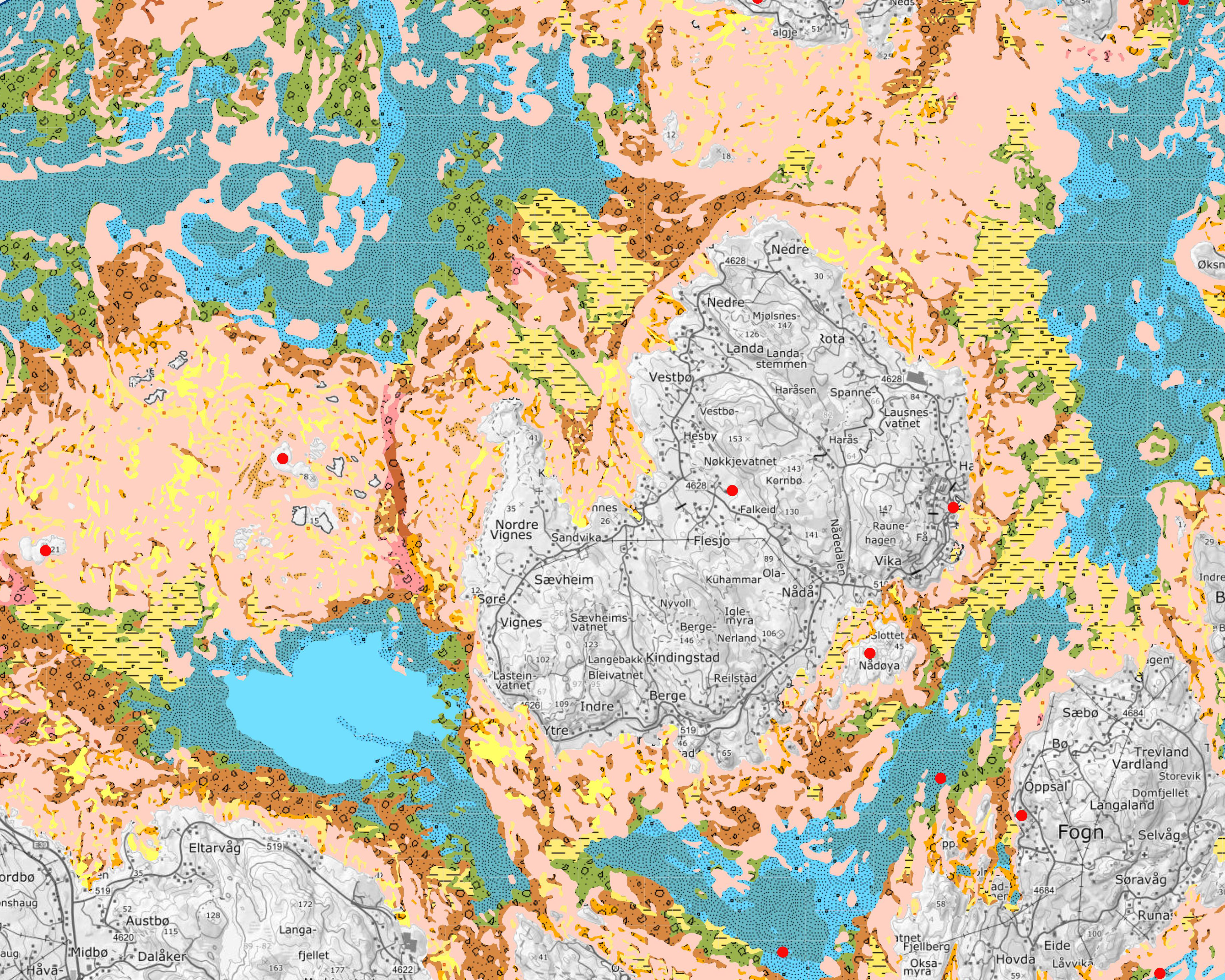 Kartutsnitt fra kartjenesten til Marine grunnkart i kystsonen. Kartet viser deler av pilotområdet i Stavanger kommune.