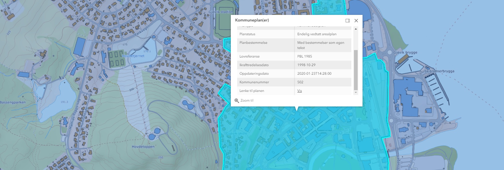 Utsnitt av kart fra Geonorge