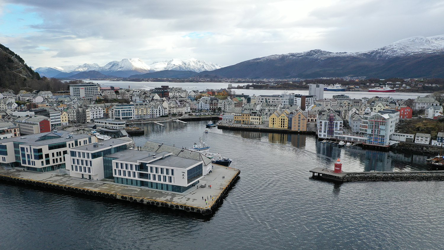 Aerial photo of Aalesund harbor. Photo.