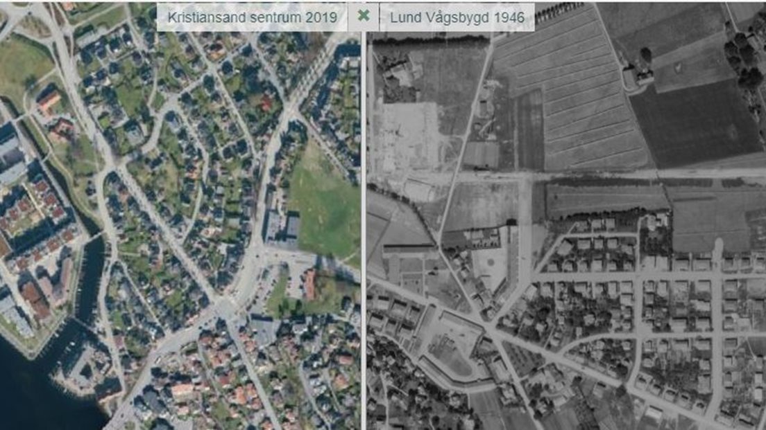 Sammenligning av nye og historiske ortofoto over samme område