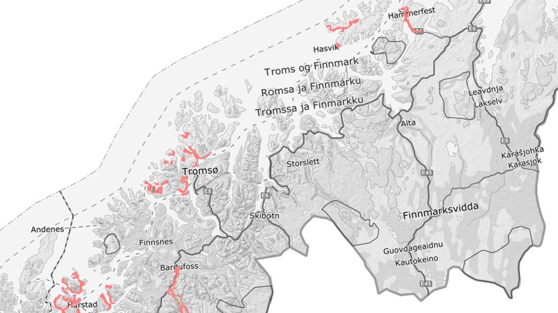 OVERSIKTSBILDE: Kartleggingsområde Sør-Troms og nordvest-Finnmark FKB-A/B 2022 (Illustr.: Kartverket)