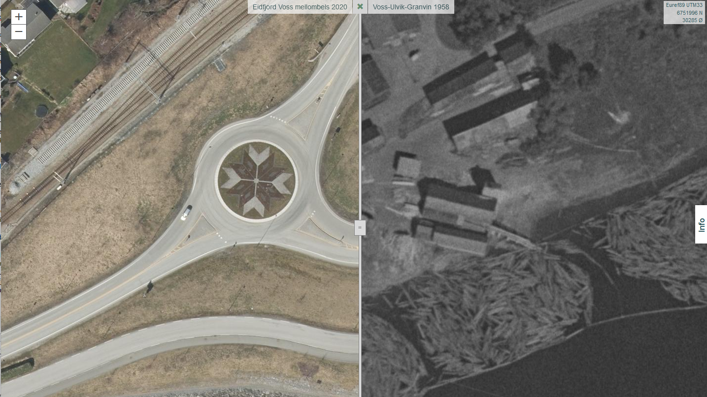 Eksempel p&aring; landskapsendring. T&oslash;mmertransport fr&aring; vatn til veg p&aring; Voss