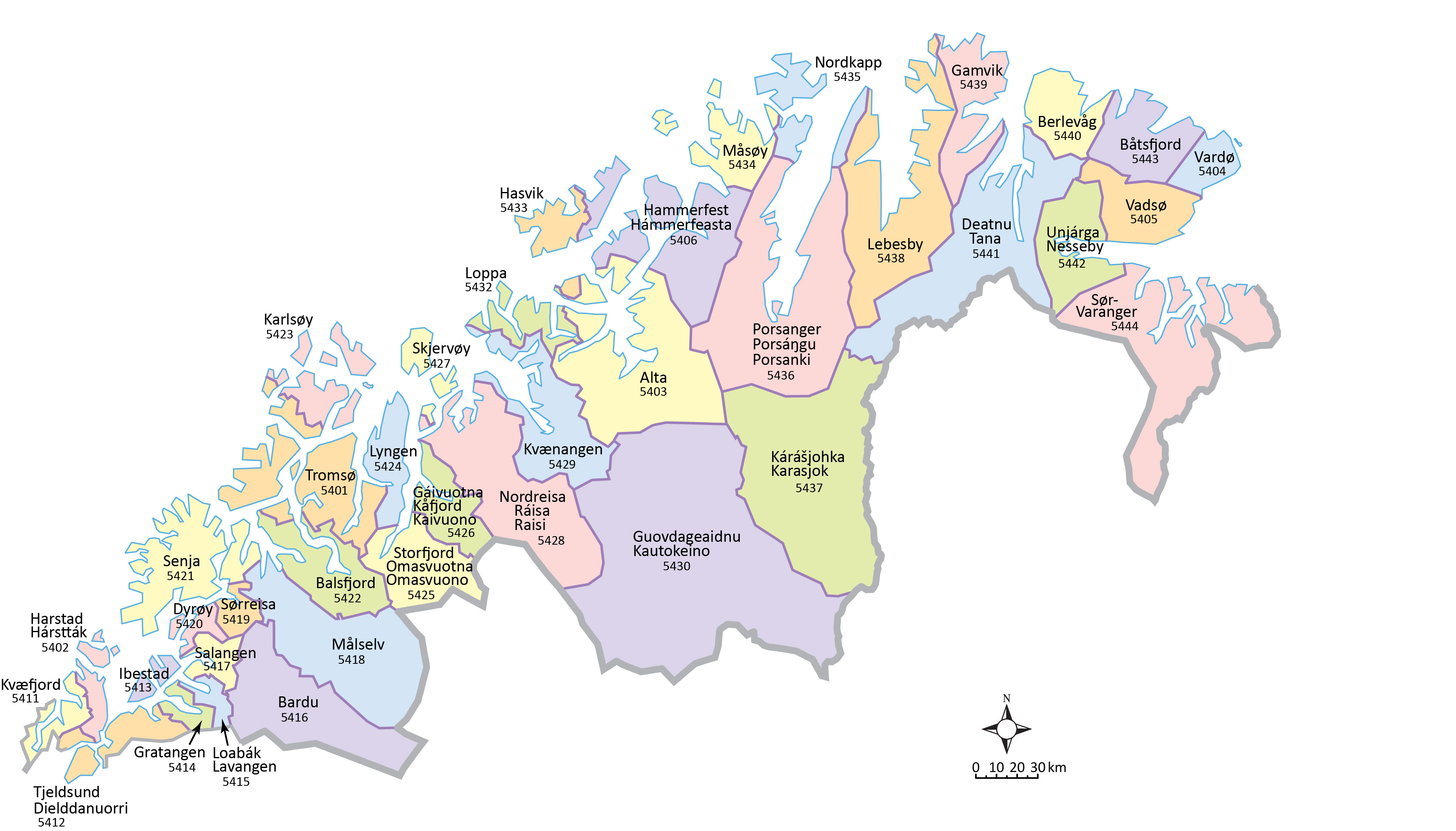 Illustrasjonskart over Troms og Finnmark